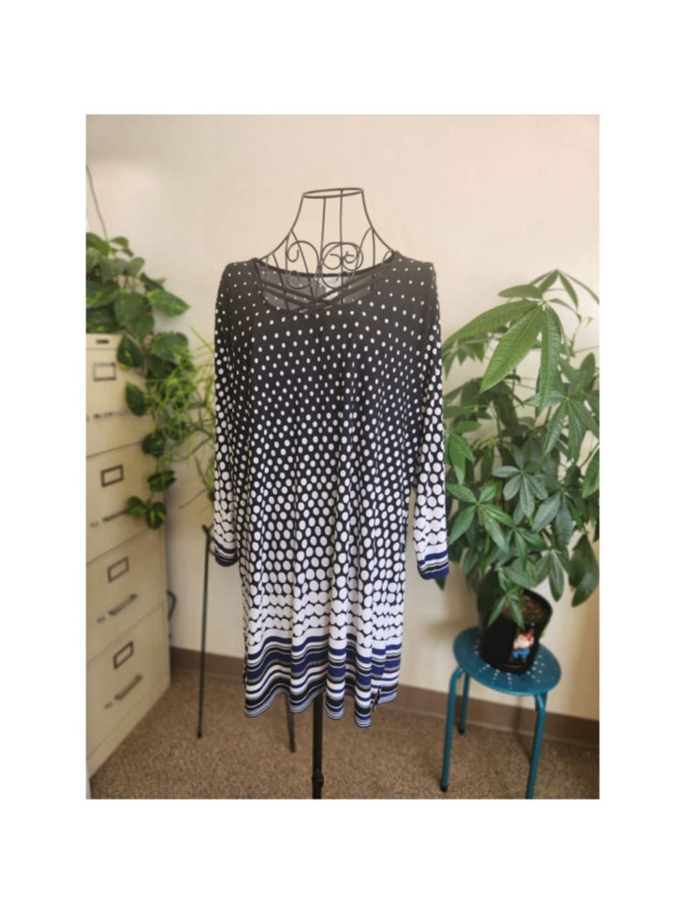 CJ banks Long Sleeve Polka Dot top in Black and White